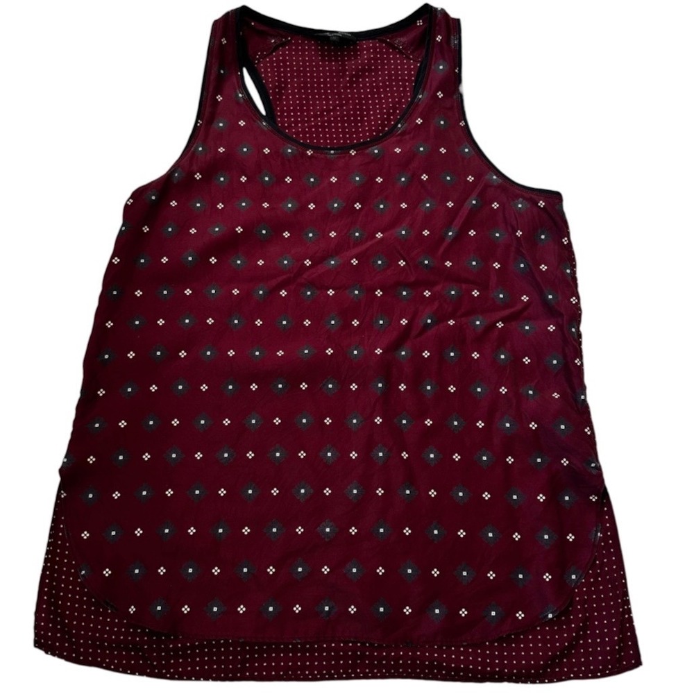 Rag & Bone Women Teddy Burgundy Silk Geometric Racerback Tank Top Medium | 0136